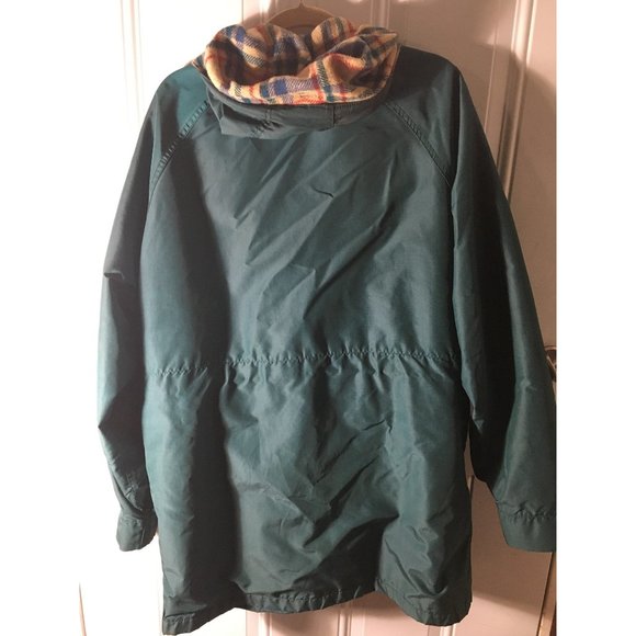 Lands End Direct Merchant green with plaid interior zip front hooded jacket - Picture 3 of 7